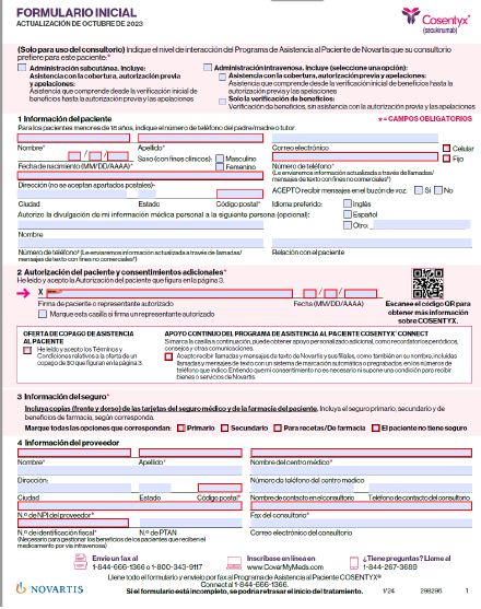 Enrollment and Prescription Form (en español)